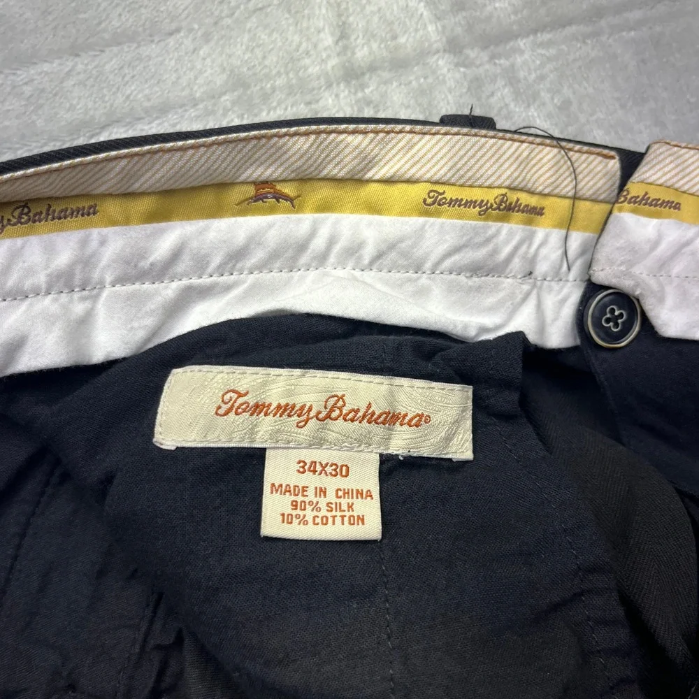 Tommy Bahama Silk‎ Cotton Dress Pants Relaxed Fit Black Trousers 34x28 Boho